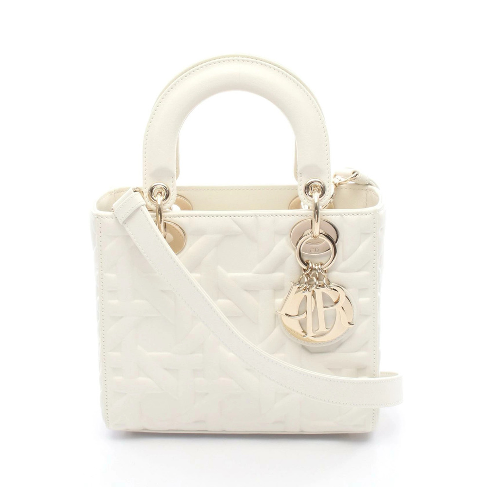 Christian Dior Lady Graphic Cannage Handbag Leather White